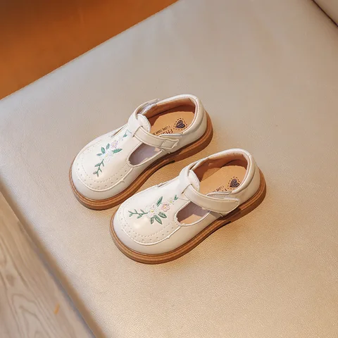 Обувь из кожи для девочек 2023, детские туфли принцессы с цветочной вышивкой, детская танцевальная обувь