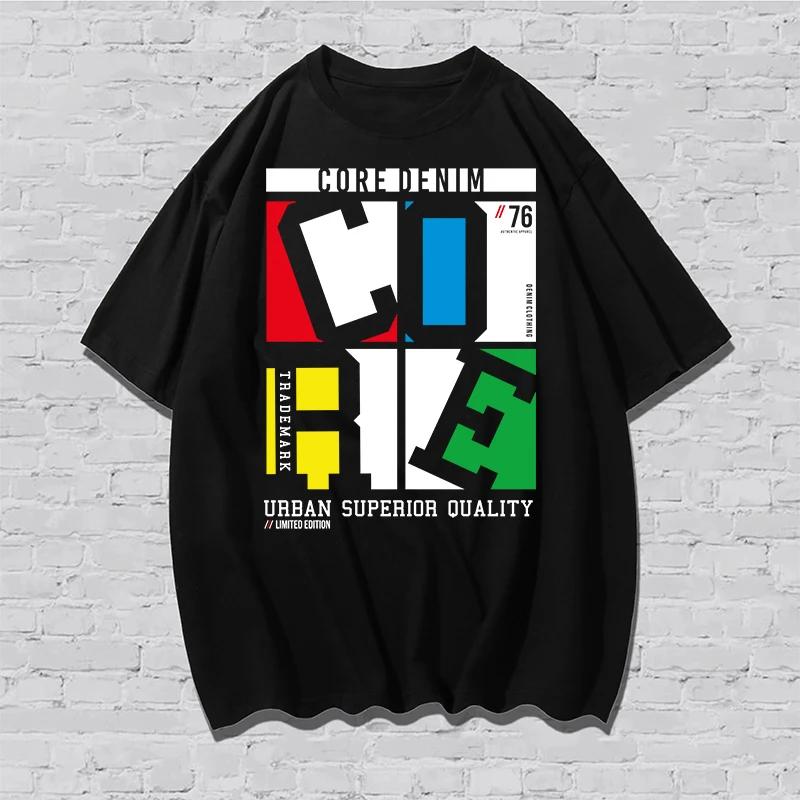 

Футболка хлопковая с круглым вырезом для мужчин и женщин, Повседневная Свободная футболка с цветным принтом букв, с коротким рукавом, для мальчиков