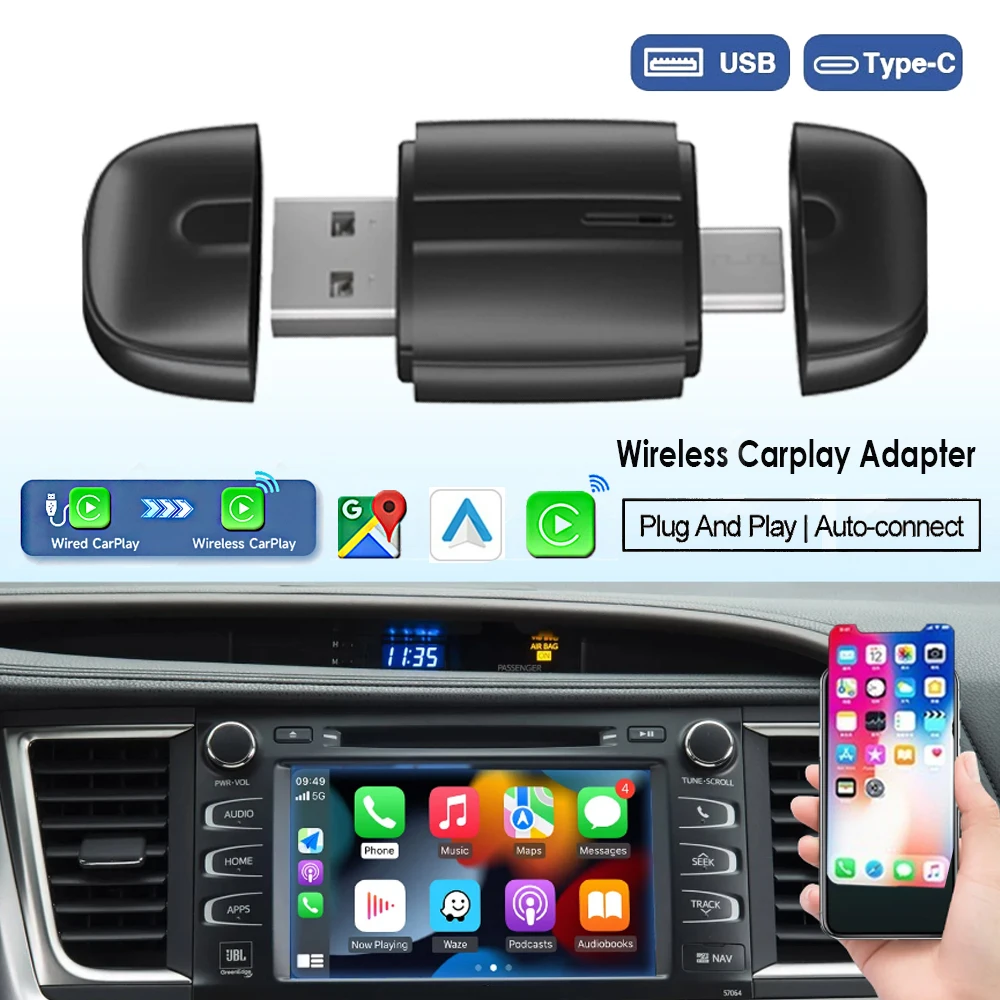 2 в 1 CarPlay и Android Auto Mini Ai Box Беспроводной адаптер Carplay Проводной к беспроводному Bluetooth