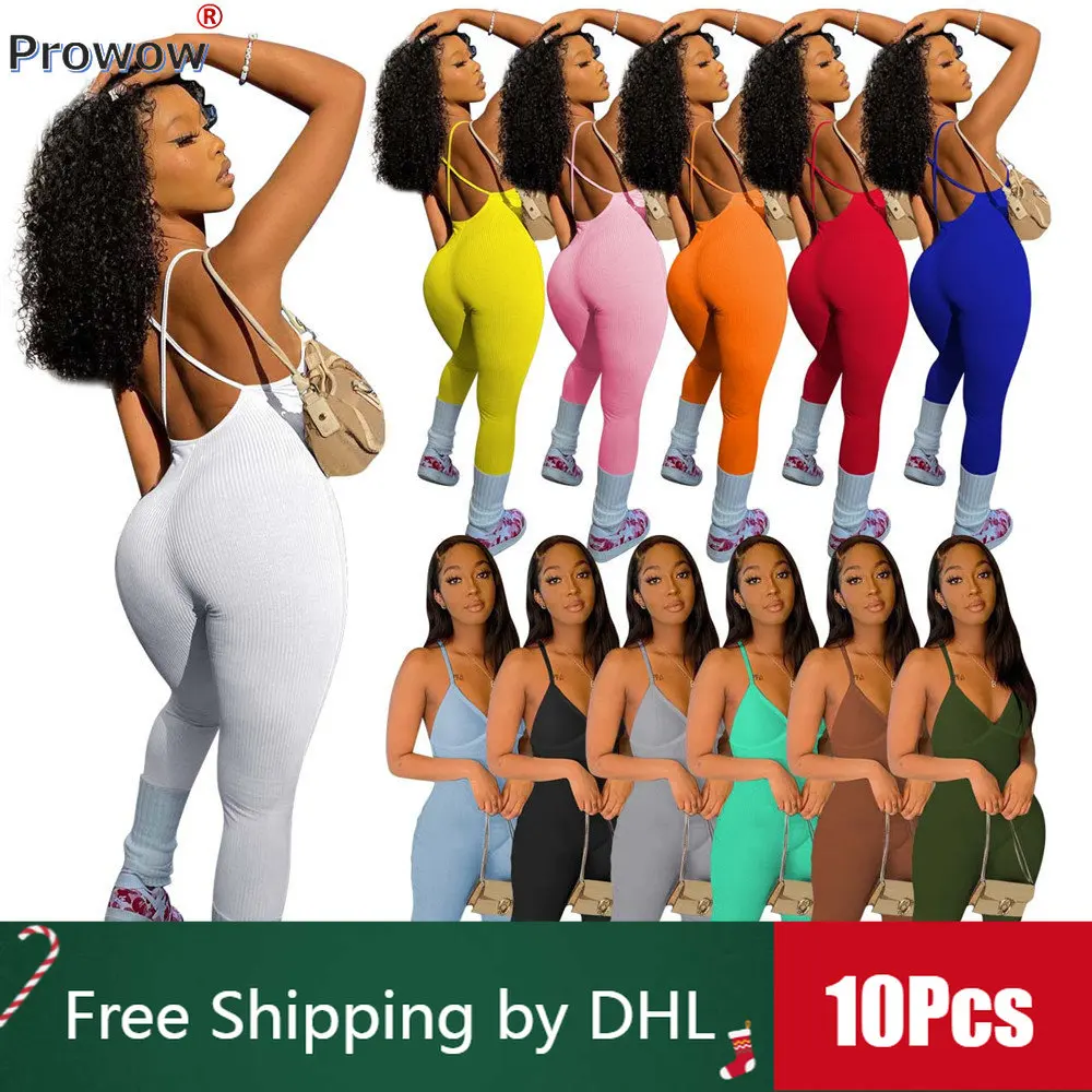 

Женский комбинезон на бретельках, однотонный Облегающий комбинезон с открытой спиной, в рубчик, 10 шт., на лето, 9659