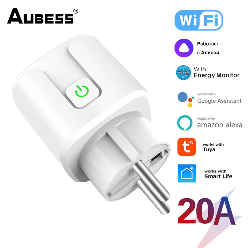 20A Smart Socket WiFi Plug EU Power Monitor Timing Function Tuya Home Outlet Works With Alexa Google Yandex |
