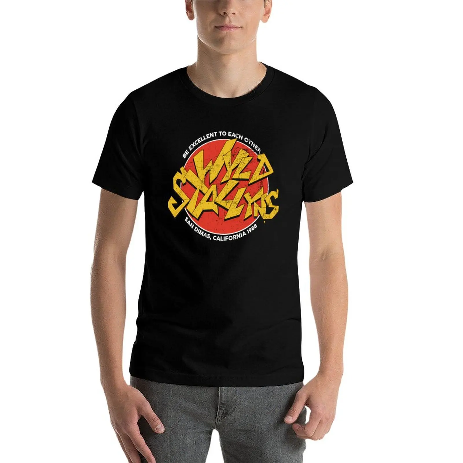 Фото Футболка Bill Ted Wild Stallyns Band Patch 70, мужская футболка с графическим рисунком, забавные футболки, мужские футболки с принтом, футболка для мужчин №3