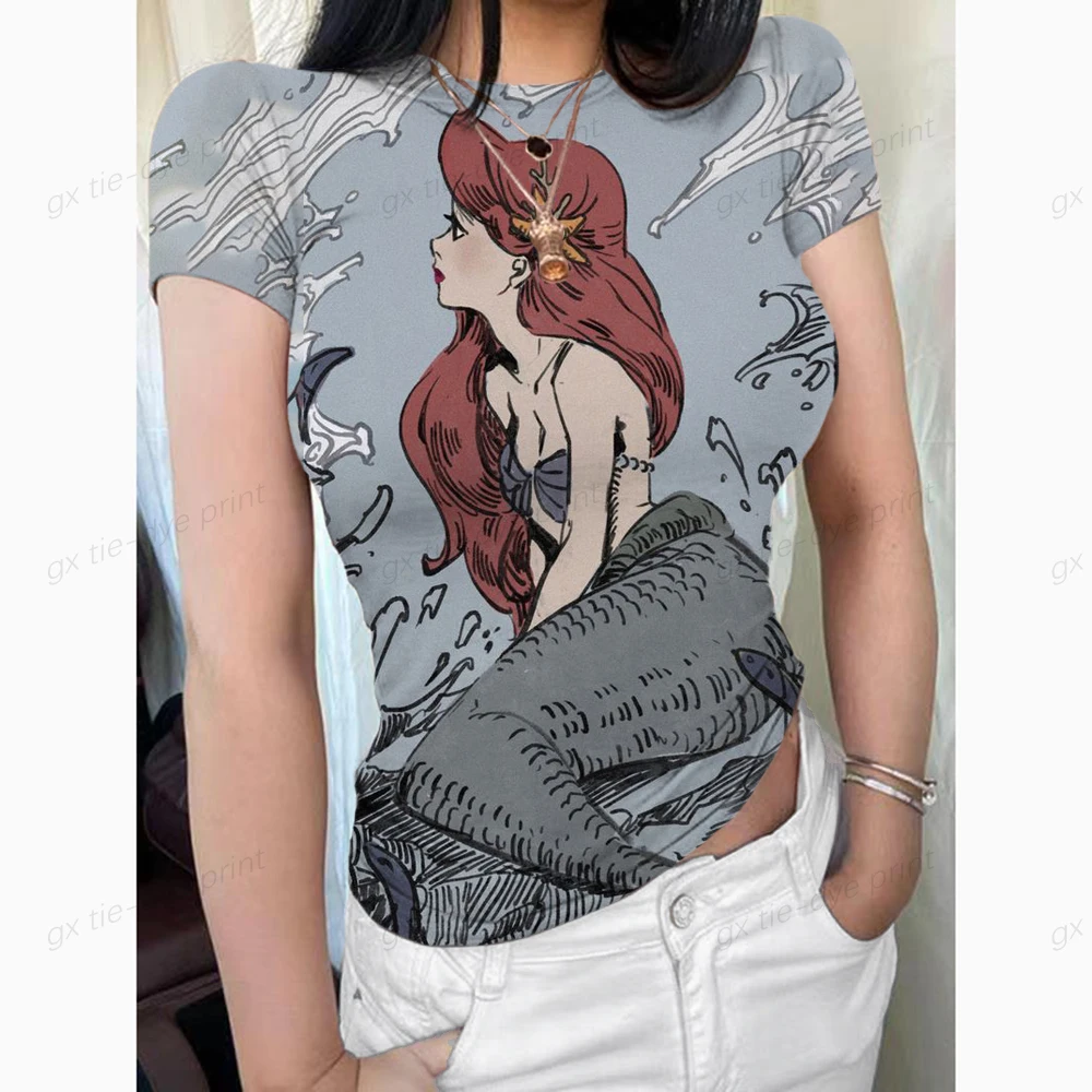 

Новинка 2023, женские футболки с принтом Принцессы Диснея, женская футболка с коротким рукавом, женские футболки, топы, женская футболка