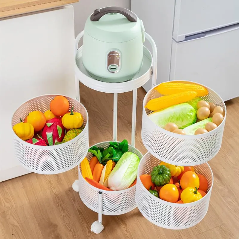 Kitchen Storage Bathroom Organizer Fruit Rack Shelves Rotating Basket Shelf Trolley Gadgets |