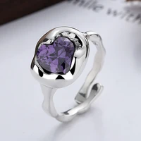 s925 sterling silver rings for women fashion hoop zircon purple irregular love diamond adjustable finger ring couple jewelry