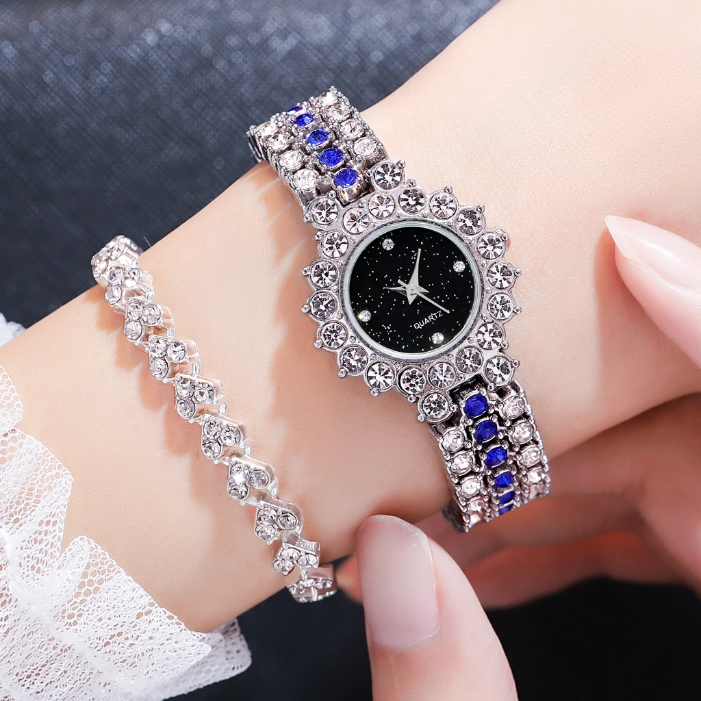 Новые роскошные золотые кварцевые часы с кристаллами женские ремешком из сплава