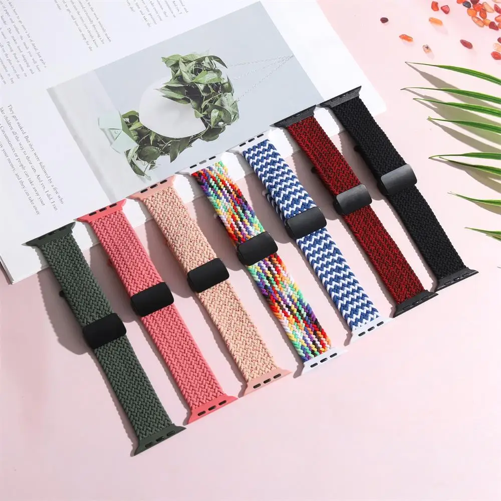 

Ремешок Плетеный с магнитной пряжкой для Apple watch band, нейлоновый браслет для iWatch series 8 3 se 6 7, 44 мм 45 мм 40 мм 49 мм 41 мм 38 мм