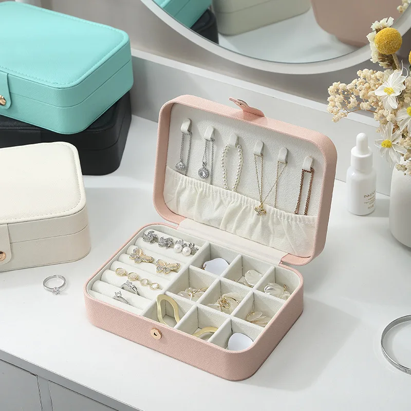 

Portable Jewelry Organizer Box Travel Jewelry Boxes Leather Storage Holder Gift Box Earring Display Organizer Travel Organizer