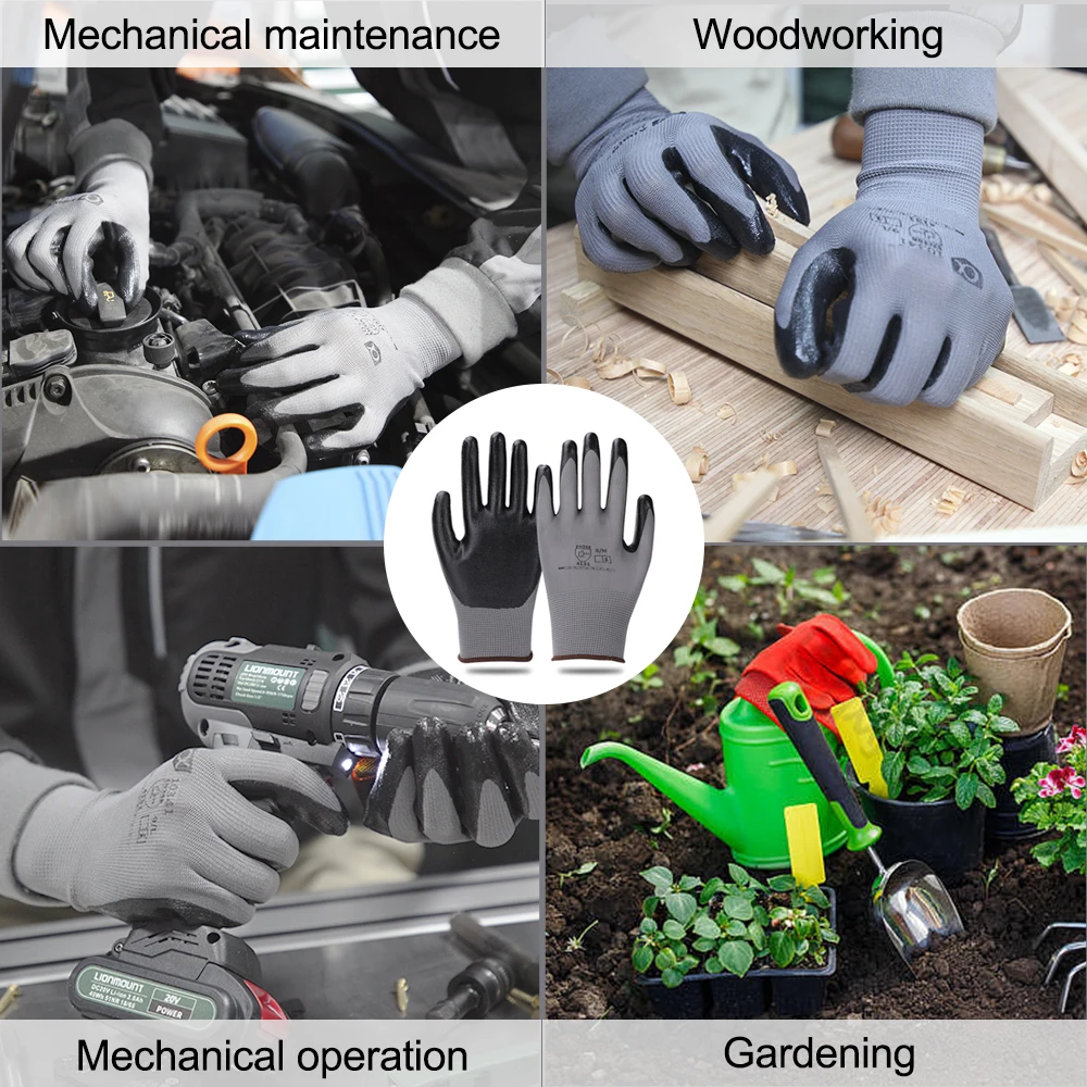 Рабочие перчатки Andanda нейлоновые гладкие полиэфирные NBR 13 калибра рабочие для