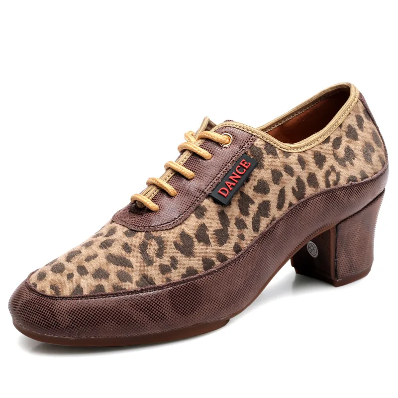 Outdoor Dance Shoes Rubber Sole Leopard Adult Women Ballroom Latin Modern Dance Shoes 4.5cm Heel Comfortable Salsa Dance Shoes