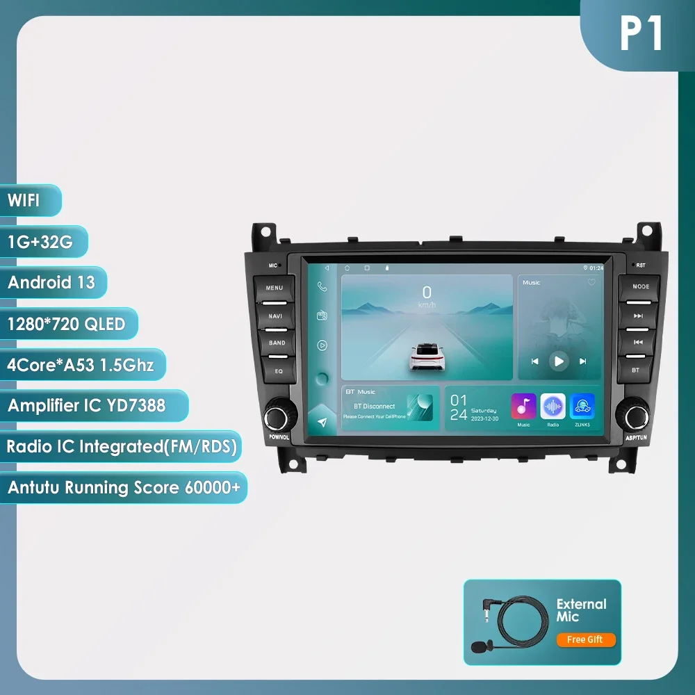 

Автомобильный мультимедийный плеер Carplay Android для Mercedes Benz W203 C 2004 - 2007 CLC 2008-2010, автомагнитола, аудио, стерео, GPS навигатор, SWC, RDS