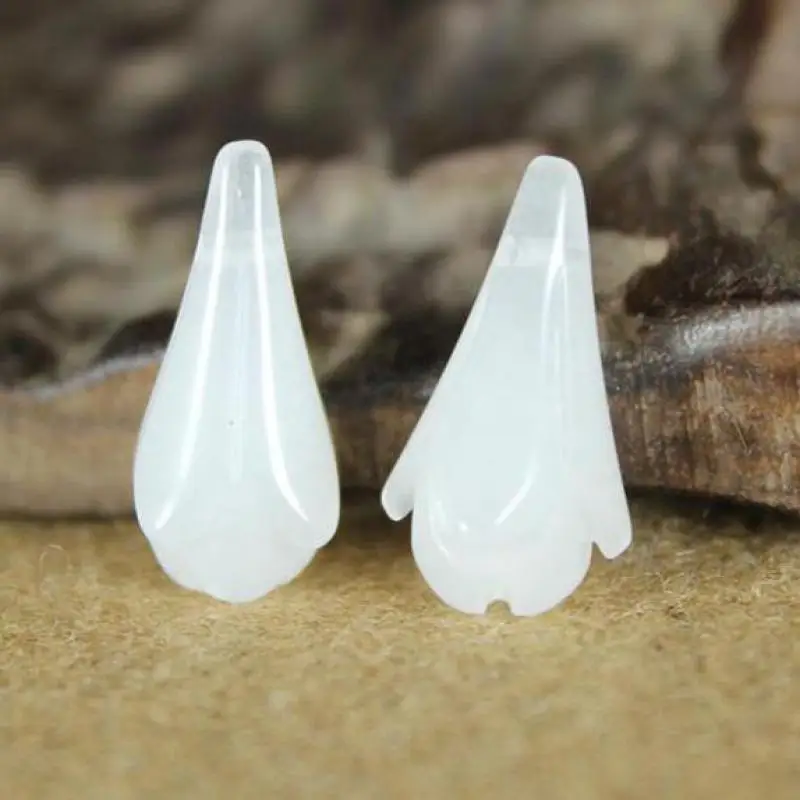 

19*9*9mm Natural Hetian Jade White Nephrite Orchid Flower Beads For Jewelry Making Diy Bracelet Beaded Necklace Charm Accessorie