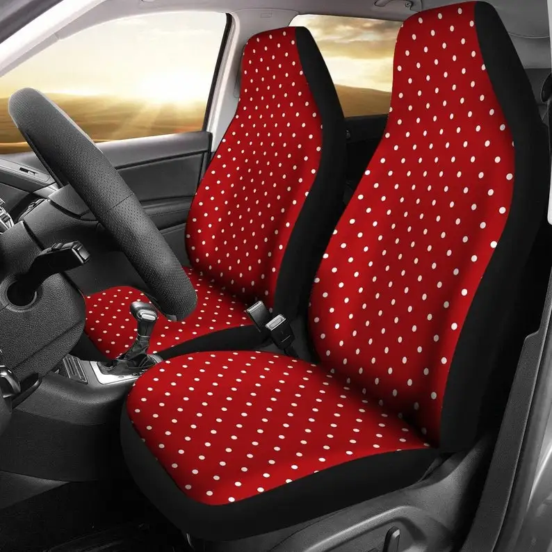 

Red and White Polka dot Retro Vintage Style Polkadot Car Seat Covers Set SUV Universal Fit Front Bucket Seats Polka Dots