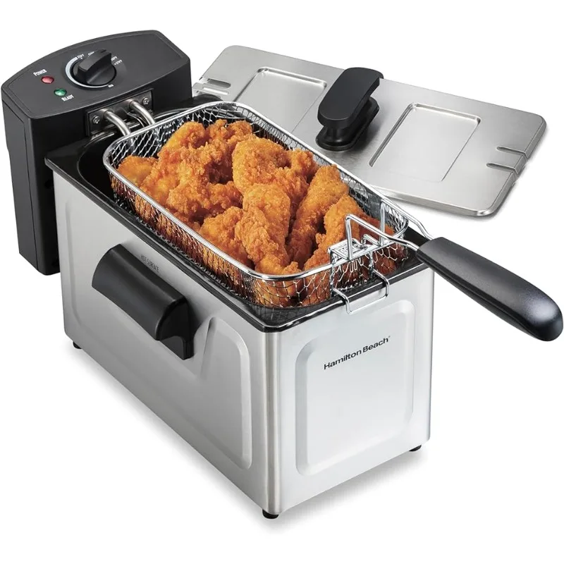 

35032 Professional Style Electric Deep Fryer, Frying Basket with Hooks, 1500 Watts, 3 Liters, Stainless Steel