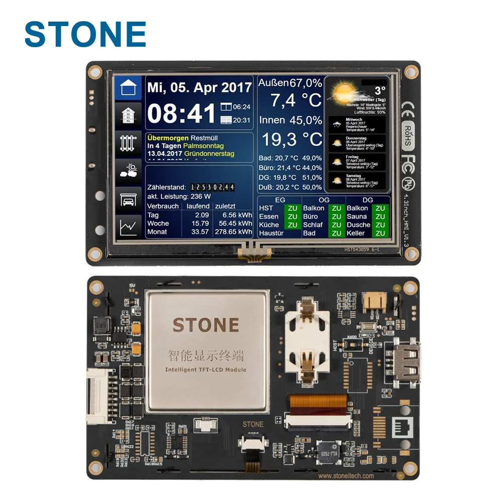 STONE 4.3 Inch TFT LCD Module Touch Screen Display Smart Home Controller Embedded Software Intelligent HMI Board 480*272