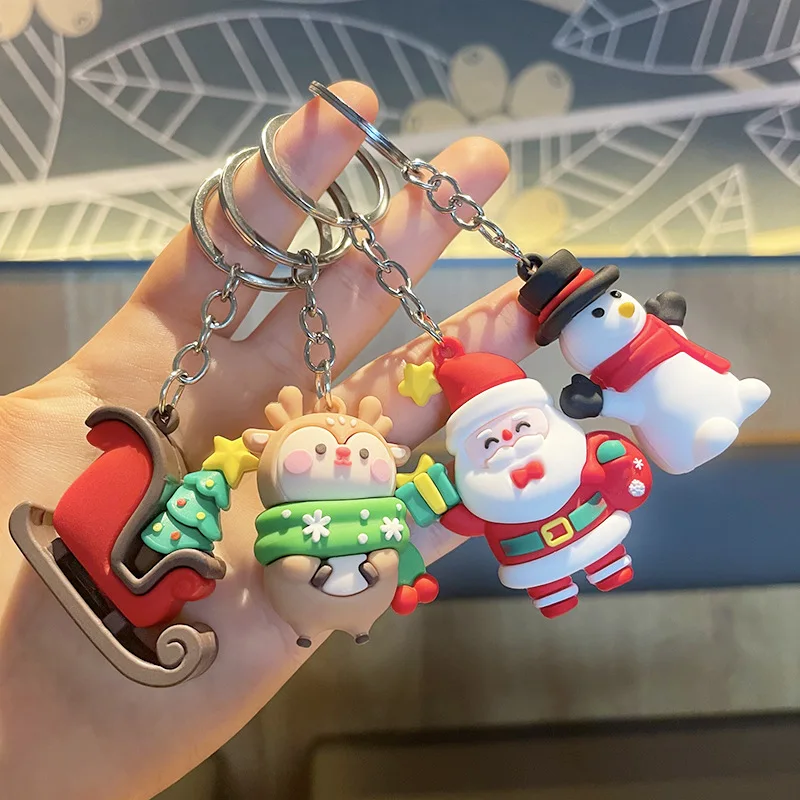 

Christmas Series Keychains PVC Soft Plastic Bag Pendant Mini Gift Kawaii Cartoon Christmas Tree Elk Snowman Santa Claus Key Ring