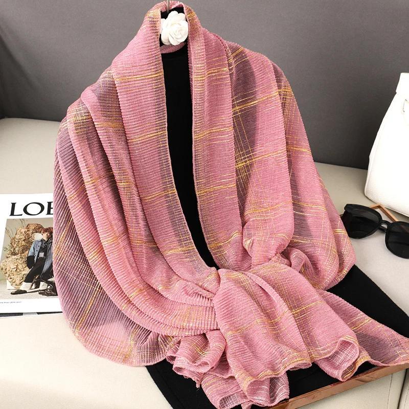 

Мусульманский Хиджаб в полоску Рамадан, модный тонкий летний женский шарф, бандана, тюрбан, головные шарфы 53*200 см