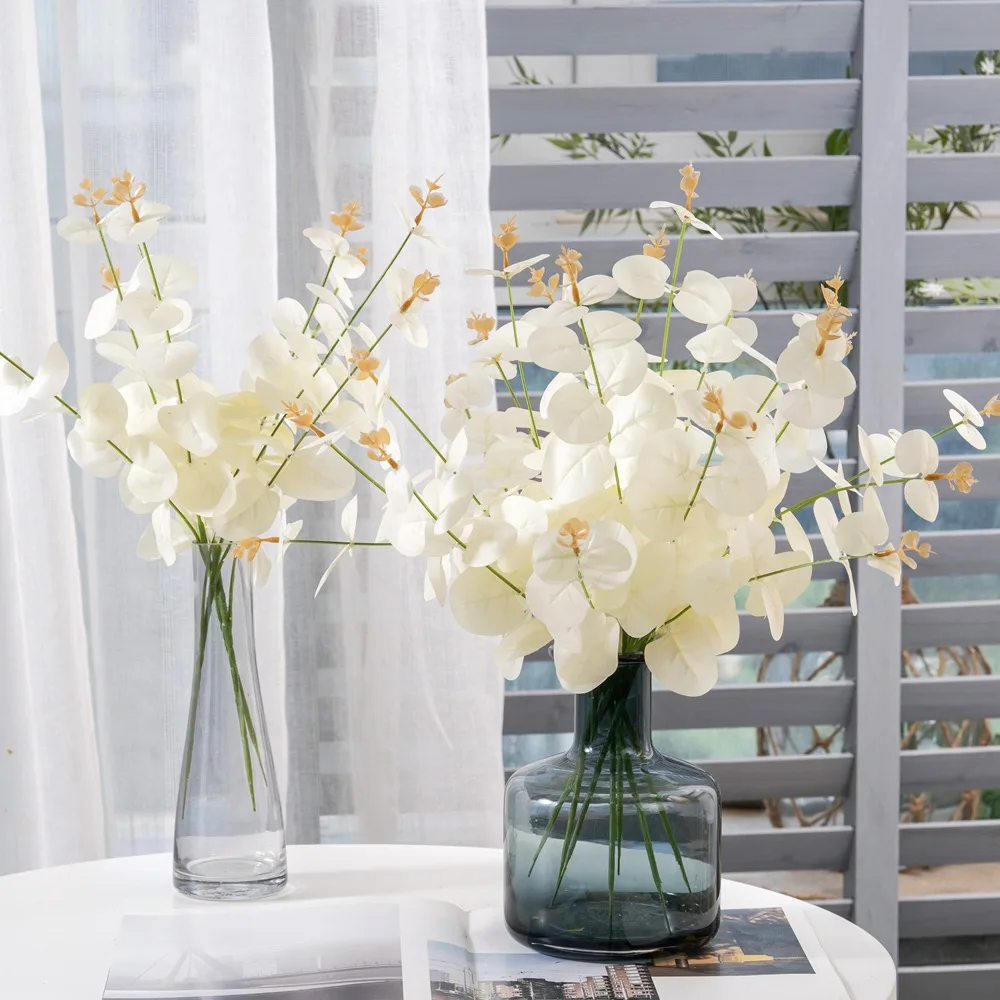 

Yannew Artificial Eucalyptus Leaves Stems White Silver Dollar Greenery Plants Home Decor for Room Wedding DIY Flower Arrangement