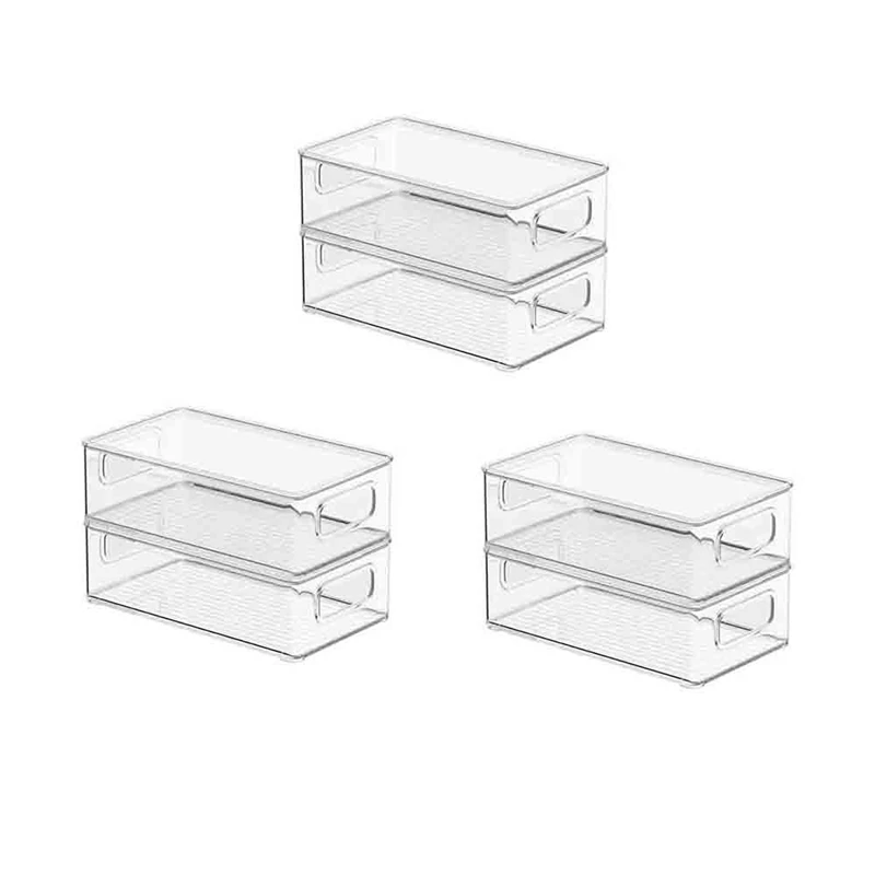 

LBER Fridge Organiser With Lid, Set Of 6 Cupboard Organiser Kitchen, Stackable Transparent Storage Box With Handle