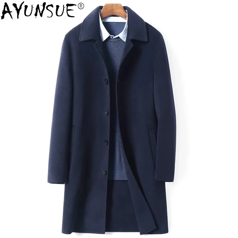 

2024 Double-sided Cashmere Men's Winter Thick Wool Medium Woolen Coat Men Business Outwear Men’s Clothing Chaqueta FCY