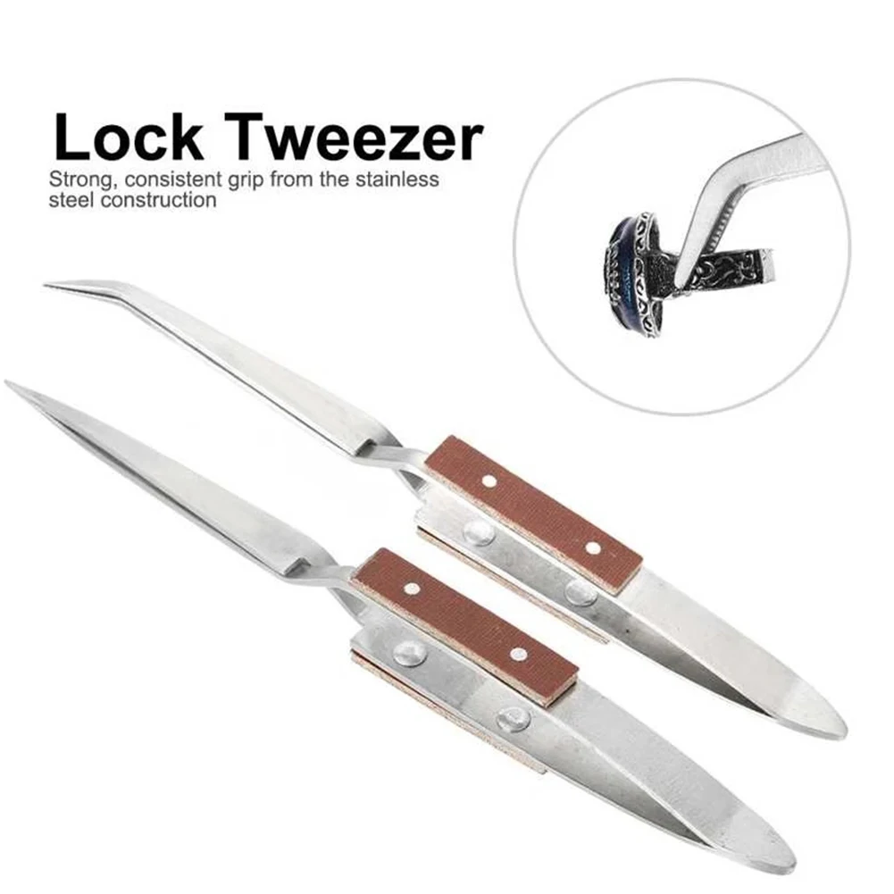 

Pro Jewelry Soldering Tweezers Straight Curved Tip Selflock Welding Tweezer Cross Locking Jewelry Making Craft Repair Tool