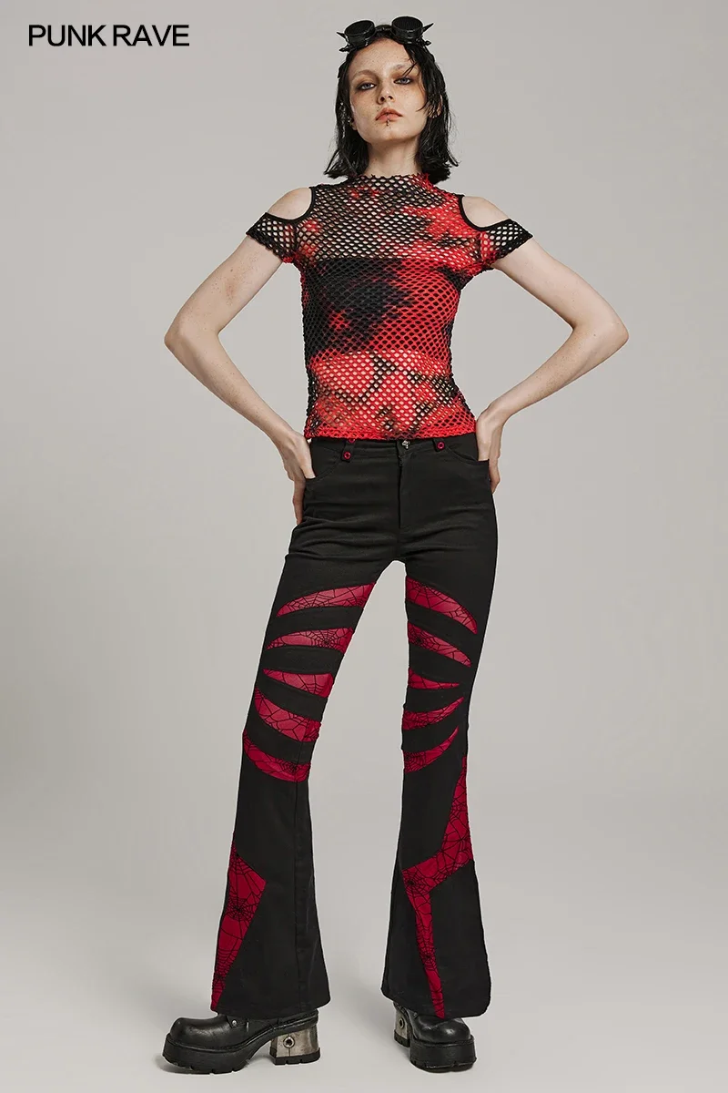 Брюки-клеш Женские в готическом стиле заостренные штаны-паутина панк-рейва