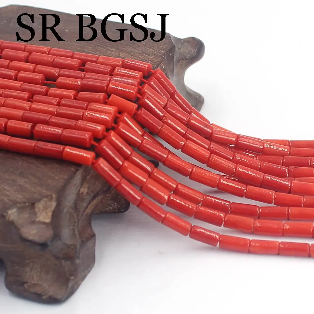 3.5x8mm Column Red Orange Sea Bamboo Coral Gems  Jewelry DIY Beads Strand 15"