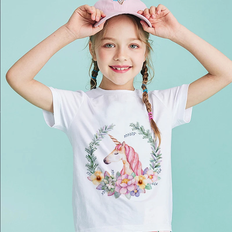 

Cute Cartoon Unicorn 2 3 4 5 6 7 8 9 Age Baby Boy Clothes 2022 Summer T-shirt Fashion White Short Sleeve Kids Clothes Girls Tees