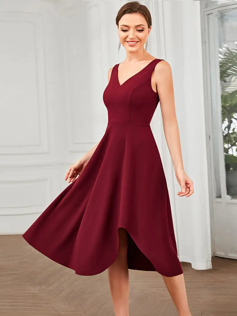 

Elegant Evening Dresses Sleeveless Asymmetrical Hem with V Neck Knee-Length 2023 Ever pretty of Burgundy Homecoming Dresses