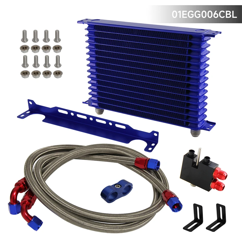 

15 Row AN10 Oil cooler w/Bracket Hose Kit For BMW 3 Series N54 Engine 135 135i E82 335 335i E90 E92 E93 1.6L 06-11 Black/Blue