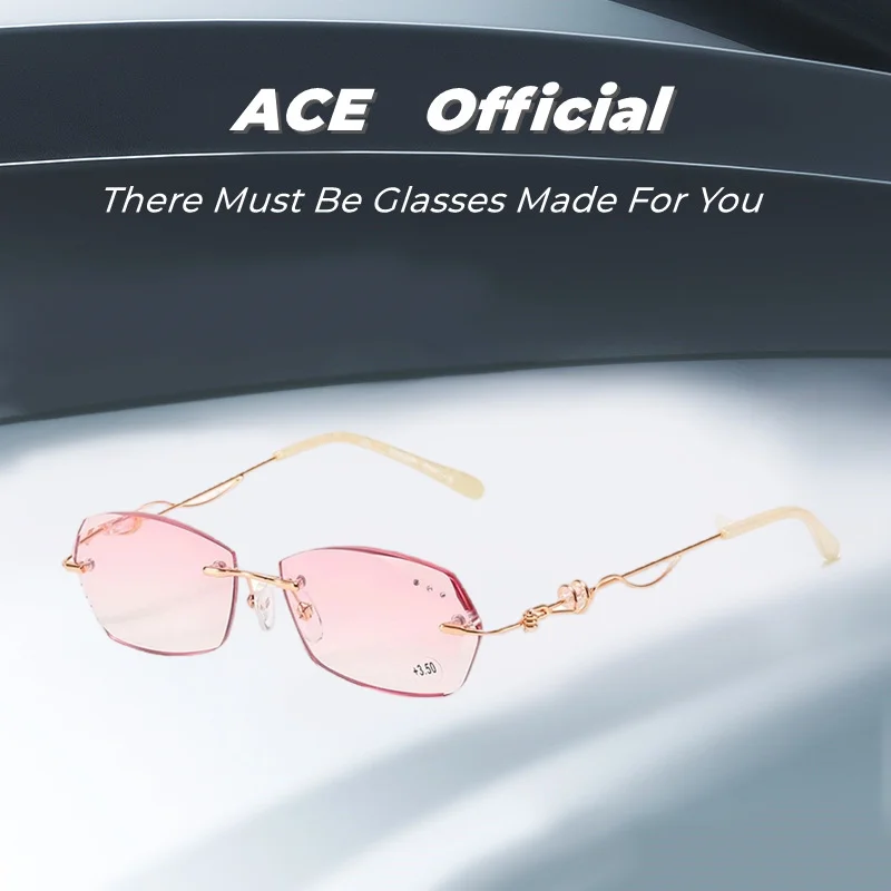 

Очки для чтения с алмазной резкой женские, без оправы из сплава, с розовым градиентом, металлические очки Стразы с защитой от синего цвета + 3,...