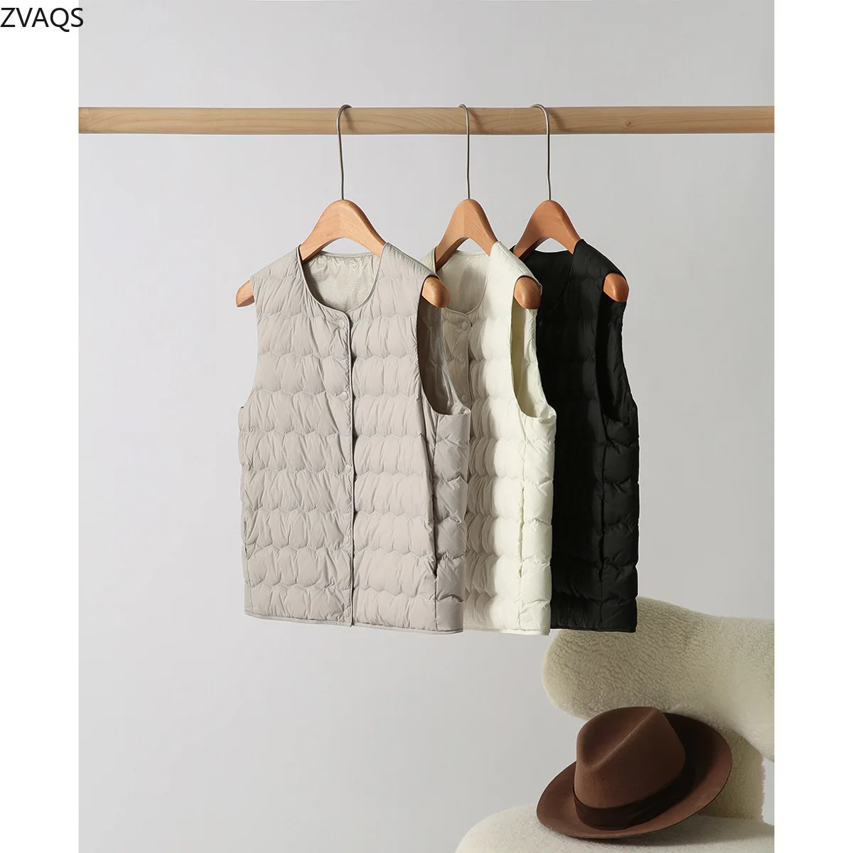 ZVAQS Зимний белый гусиный пух легкий пуховик женская одежда теплая куртка без