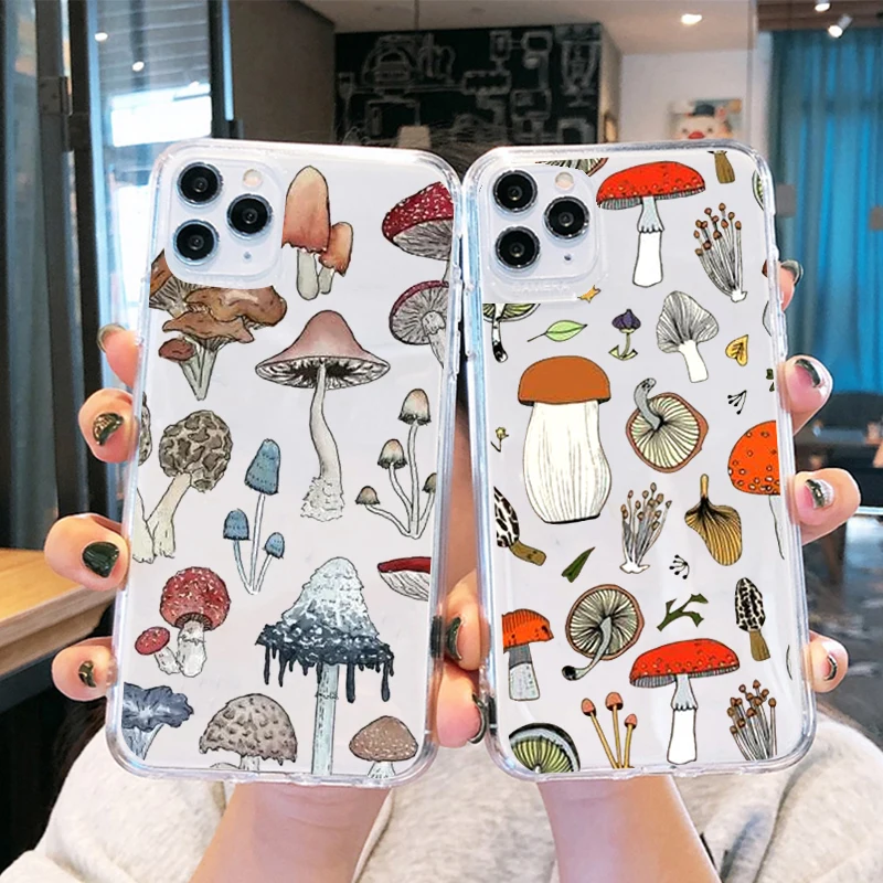 

Прозрачный чехол для телефона iPhone 11 12 13 Pro MAX XS X7 XR 8 6s Plus, креативный минималистичный граффити, линия гриба, мягкий чехол из ТПУ