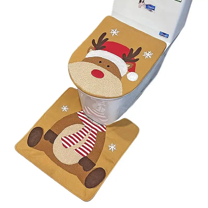 

Christmas Toilet Seat Cover And Mat Set Bathroom Toilet Seats Mat Set Toilet Seat Cover And Rug Set With Santa Pattern Snowman