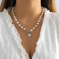 boho imitation pearls chain necklace for women girls wedding bridal cute small butterfly pendant geometric neck jewelry 2022 new
