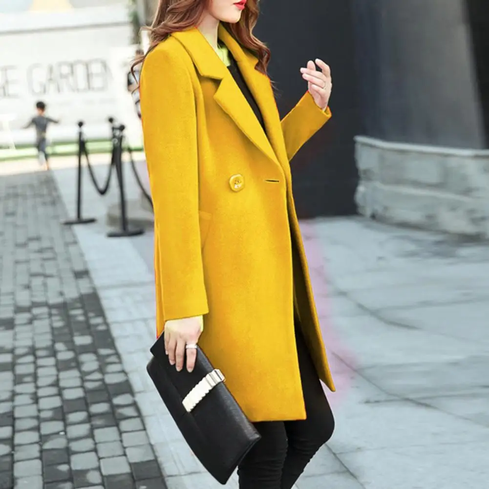 

Stylish Lady Overcoat Anti-wrinkle Double Buttons Plus Size Notch Collar Women Fall Coat Winter Coat Keep Warm