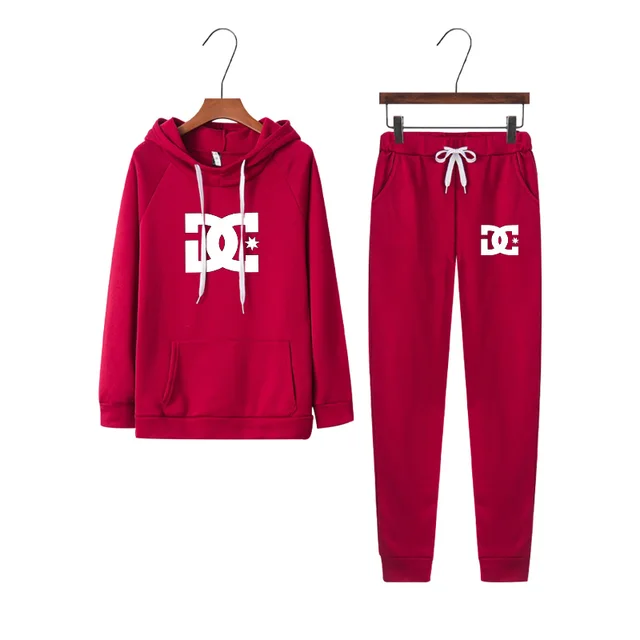 2022 New DC Printed Women's Tracksuit Solid Color Sports Style Hooded Hoodies +pants 2PCS Sets Clothing Windproof Woman Clothing 6
