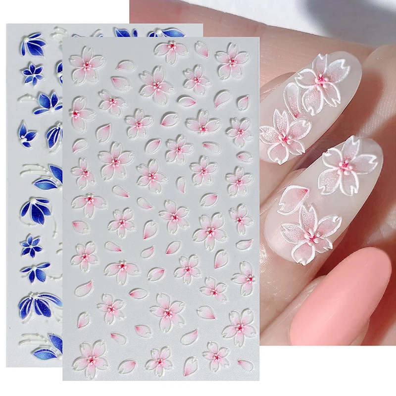 

5D Подвески тисненый цветок наклейки для ногтей кружево Белый Выгравированный дизайн с текстурированным слайдером наклейки для маникюра ук...