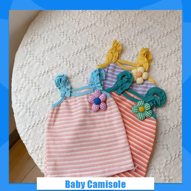 

Baby Camisole Summer Striped Flower Small Vest Foreign Aircraft Bottomed Single Tops Princess Children's Clothes Baby Clothes