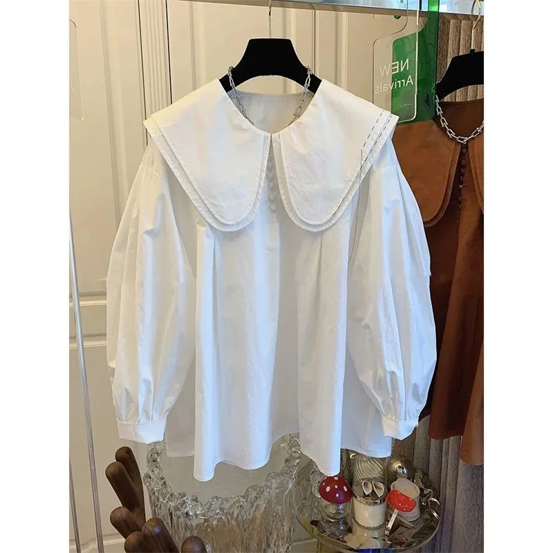 Ретро женский свободный модный топ женская рубашка с рукавами-фонариками куртка