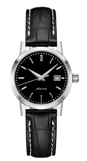 

High-Top WOmens Fashion 1832 Style ladies Mechanical Automatic watch Stainless Steel Black Leather Strap Sapphire