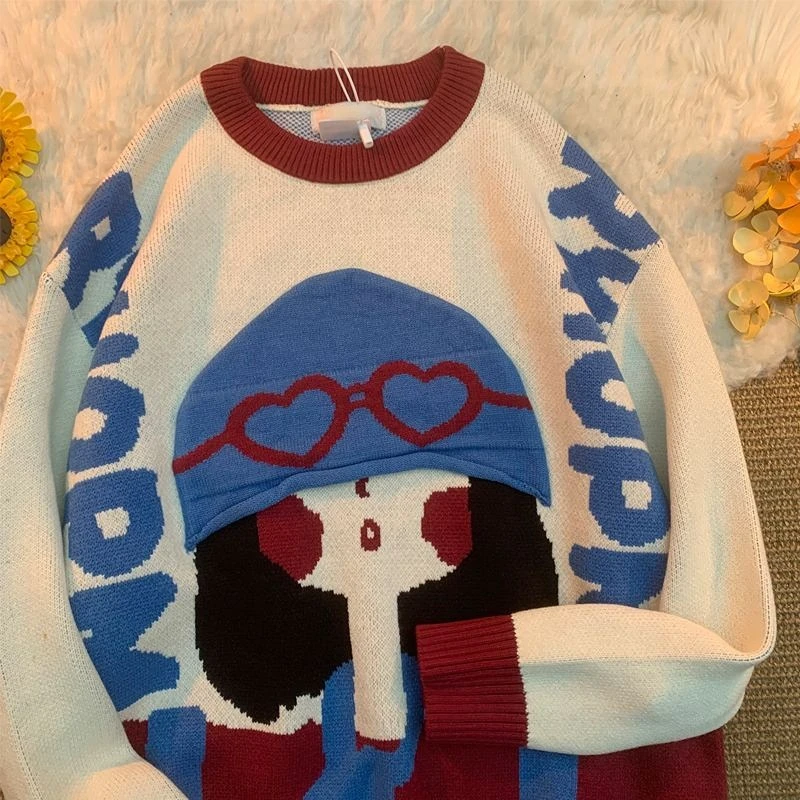 

Женский свитер с круглым вырезом и длинным рукавом, в стиле аниме