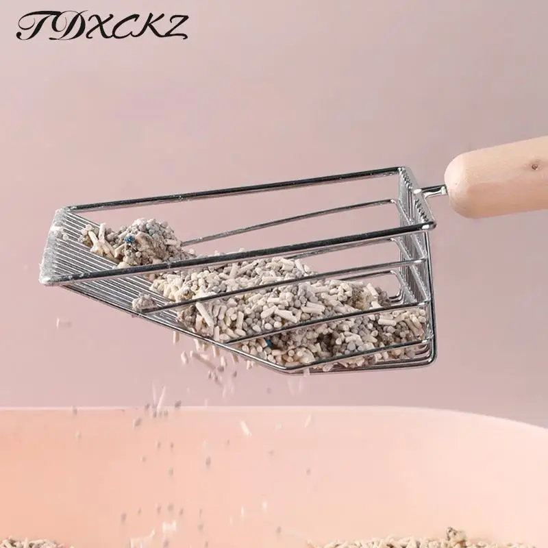 

Cat Litter Shovel Extra Large Stainless Cat Litter Scoop Set Metal Wooden Handle Color Storage Base Metal Pooper Scoopers 17cm