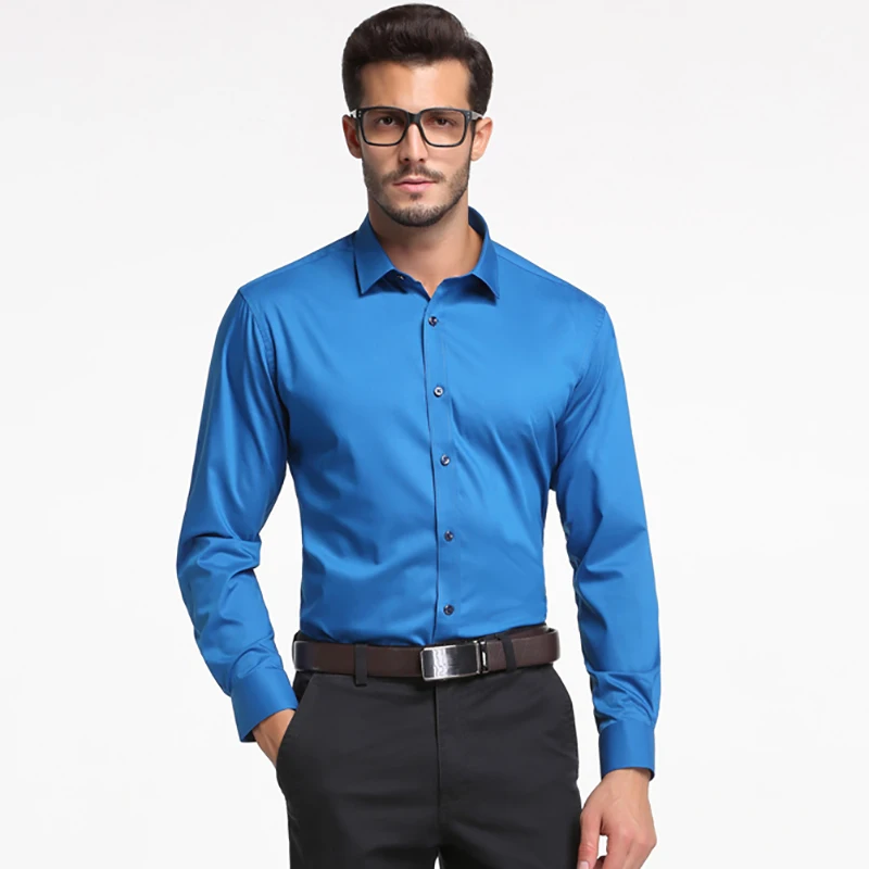 

Рубашка мужская стрейчевая атласная, однотонная формальная деловая/офисная/рабочая одежда из бамбукового волокна, с длинными рукавами, легкая в уходе