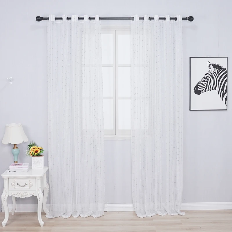 Branco linho listra sheer cortinas para sala de estar cinza jacquard janela tule para o quarto cozinha bordado voile fio personalizado (0)