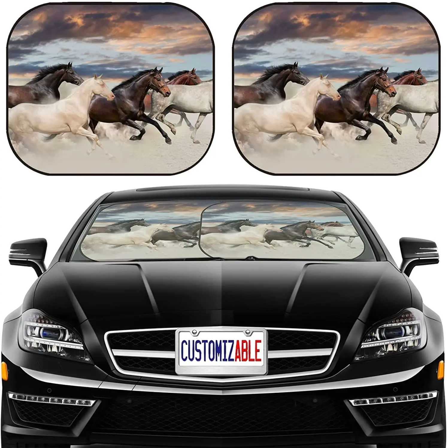 

Car Sun Shade Windshield Sunshade Universal Fit 2 Pack, Block Sun Glare, UV and Heat, Protect Car Interior,