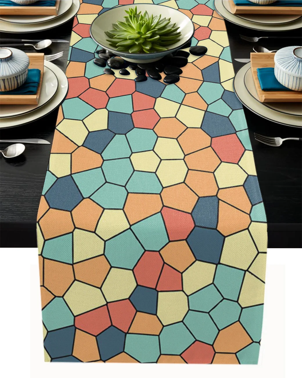 

Stained Glass Geometric Table Runner Party Wedding Centerpieces for Tables Home Hotel Decor Kitchen Dining Tablecloth
