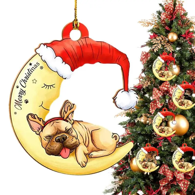 

Рождественская подвеска 2D, акриловая подвеска, забавная собака, Рождественская елка, украшение, аксессуары для улицы/помещения, автомобильное украшение