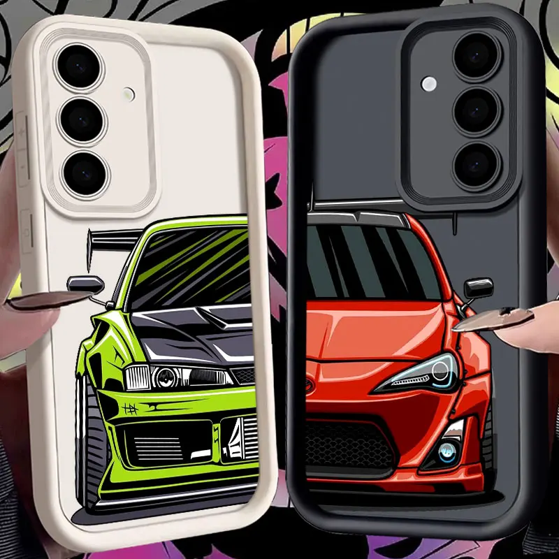 Cartoon Tokyo JDM Drift Sports Car For Samsung Galaxy S24FE Phone Case S24 S23 S21 S20 Fe S25 Ultra S22 Plus 5G Shockproof Cover