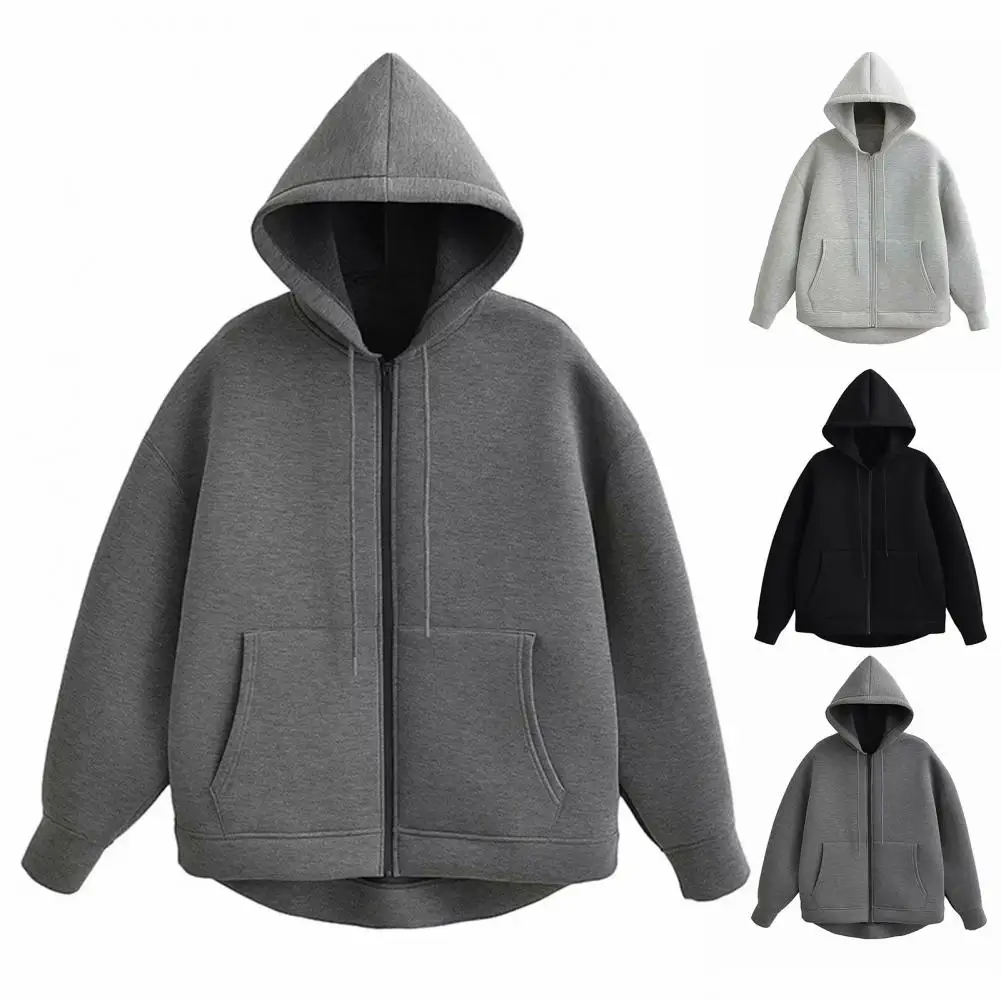 Осень-зима теплая длинная серая куртка с капюшоном длинным рукавом и большим